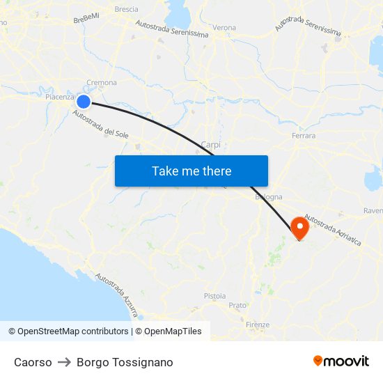 Caorso to Borgo Tossignano map