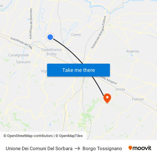 Unione Dei Comuni Del Sorbara to Borgo Tossignano map