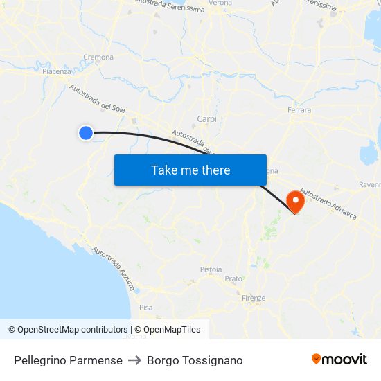 Pellegrino Parmense to Borgo Tossignano map