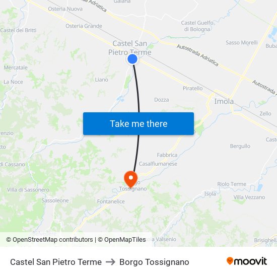 Castel San Pietro Terme to Borgo Tossignano map