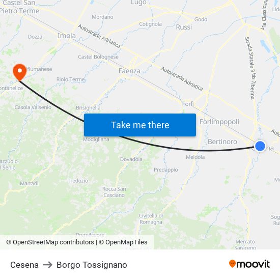Cesena to Borgo Tossignano map