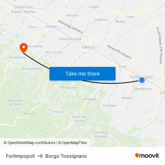 Forlimpopoli to Borgo Tossignano map