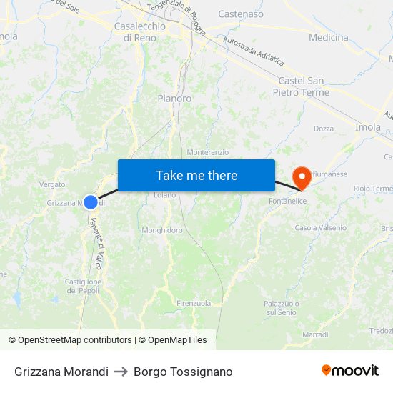 Grizzana Morandi to Borgo Tossignano map