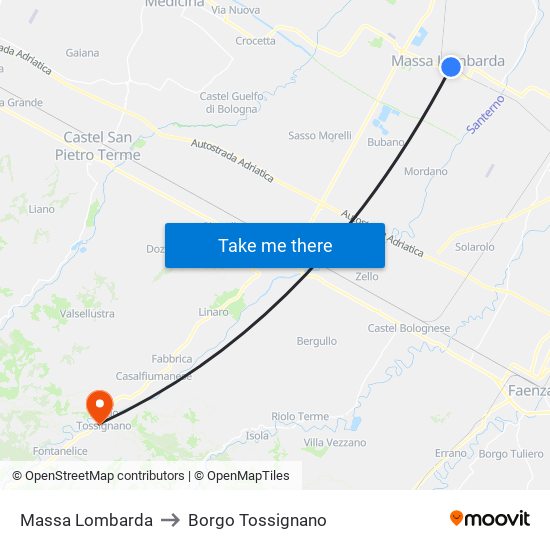 Massa Lombarda to Borgo Tossignano map