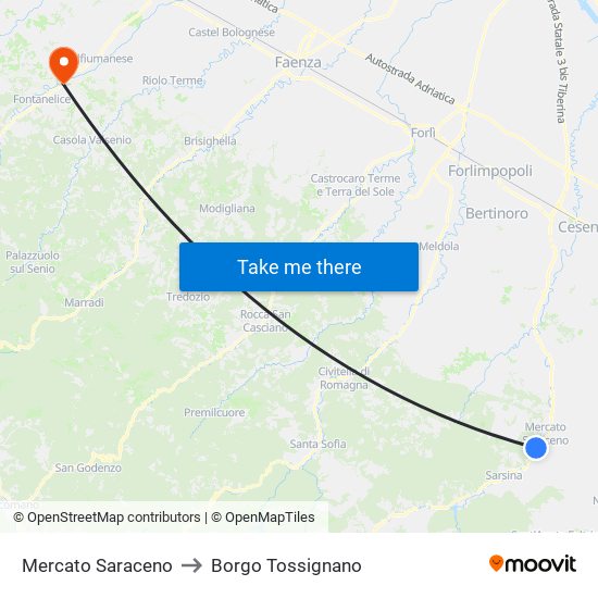 Mercato Saraceno to Borgo Tossignano map