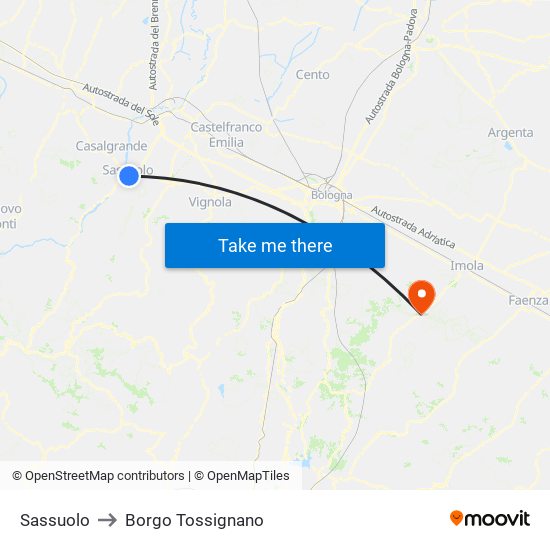Sassuolo to Borgo Tossignano map