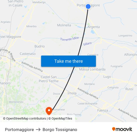 Portomaggiore to Borgo Tossignano map