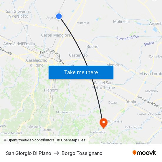 San Giorgio Di Piano to Borgo Tossignano map