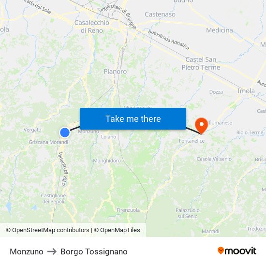 Monzuno to Borgo Tossignano map