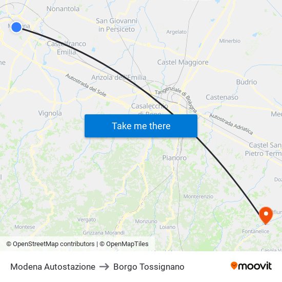 Modena  Autostazione to Borgo Tossignano map