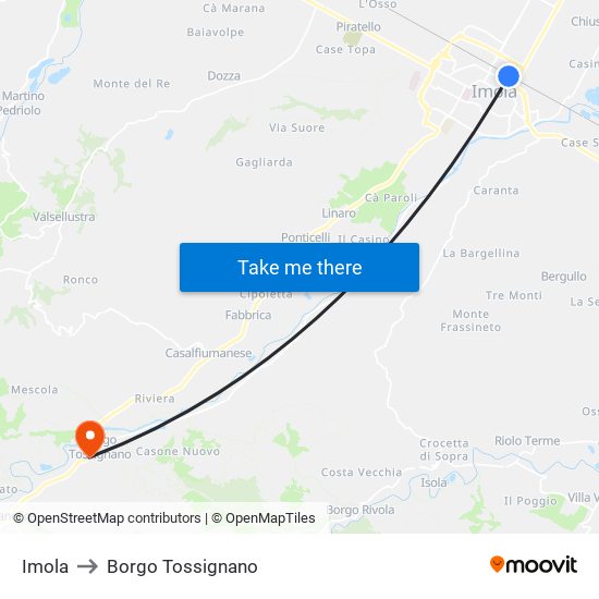 Imola to Borgo Tossignano map