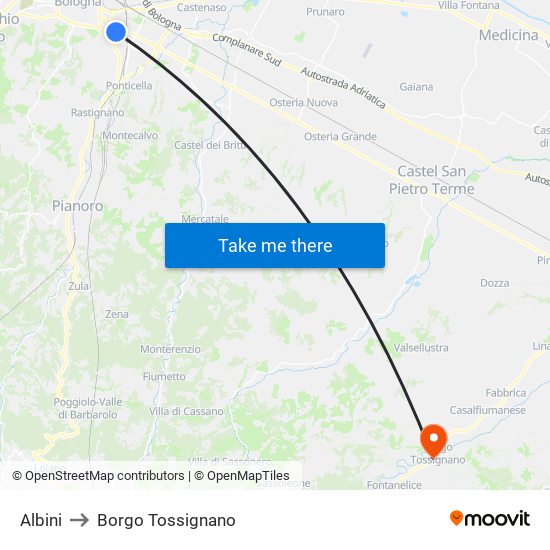 Albini to Borgo Tossignano map