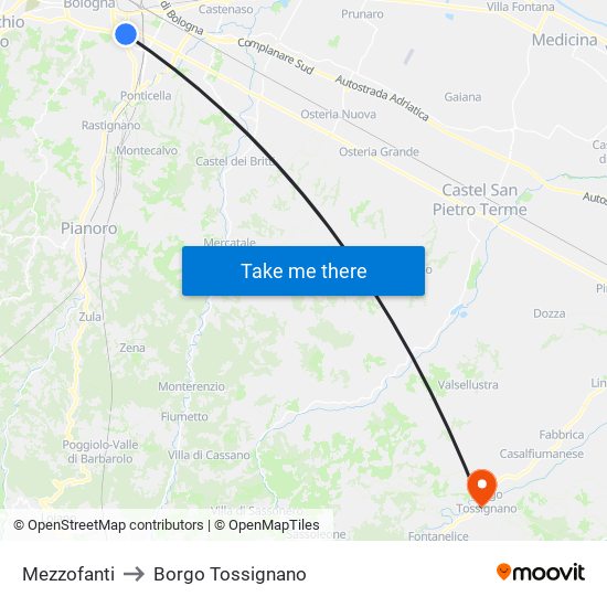 Mezzofanti to Borgo Tossignano map