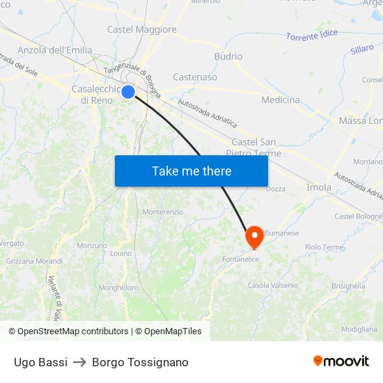 Ugo Bassi to Borgo Tossignano map