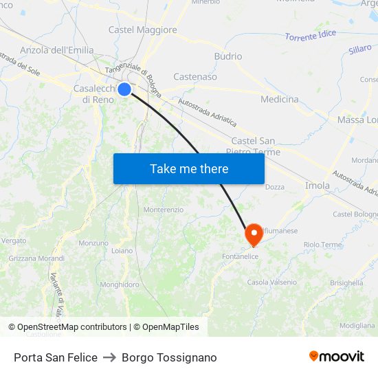 Porta San Felice to Borgo Tossignano map