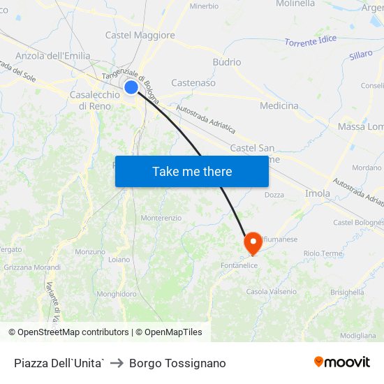 Piazza Dell`Unita` to Borgo Tossignano map
