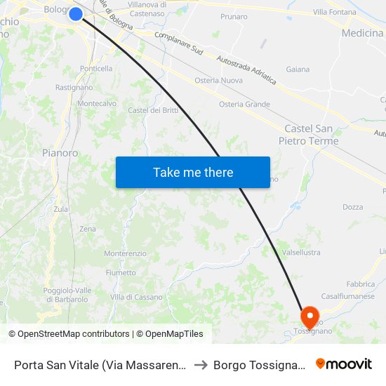 Porta San Vitale (Via Massarenti) to Borgo Tossignano map