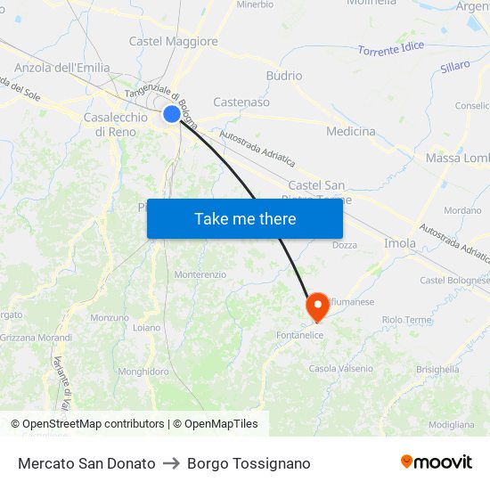 Mercato San Donato to Borgo Tossignano map