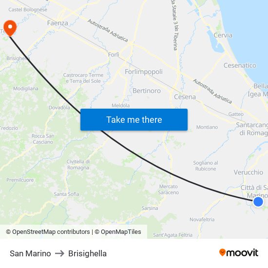 San Marino to Brisighella map