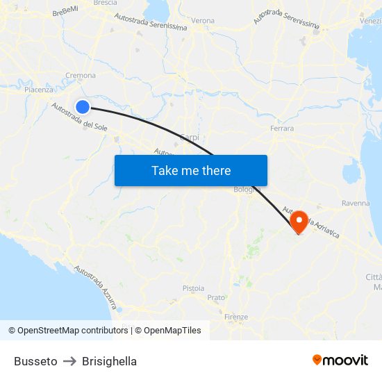 Busseto to Brisighella map