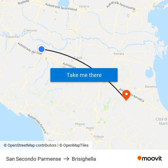 San Secondo Parmense to Brisighella map