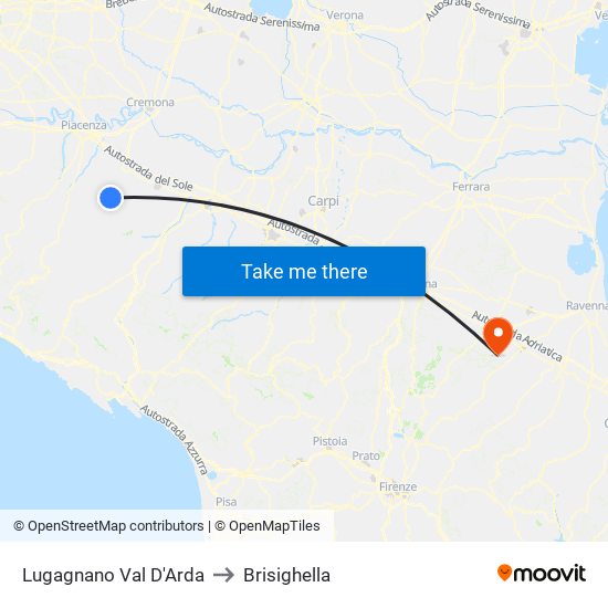 Lugagnano Val D'Arda to Brisighella map