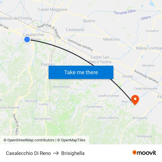 Casalecchio Di Reno to Brisighella map