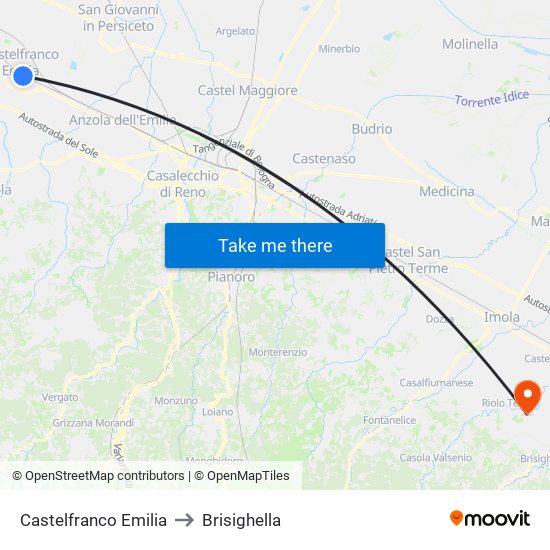 Castelfranco Emilia to Brisighella map