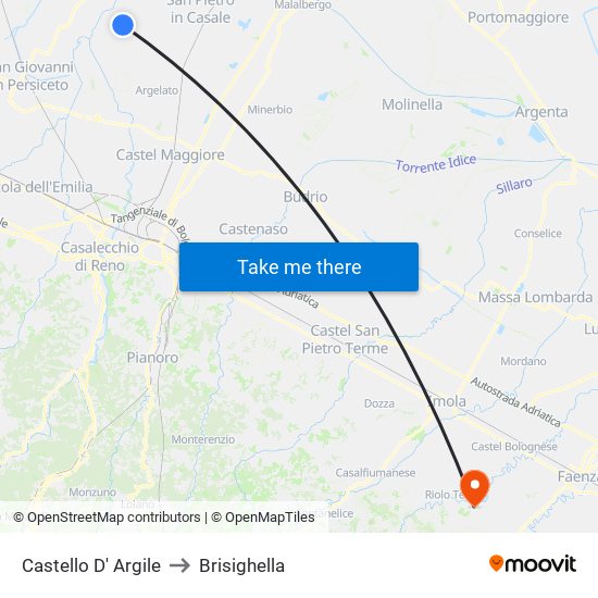 Castello D' Argile to Brisighella map