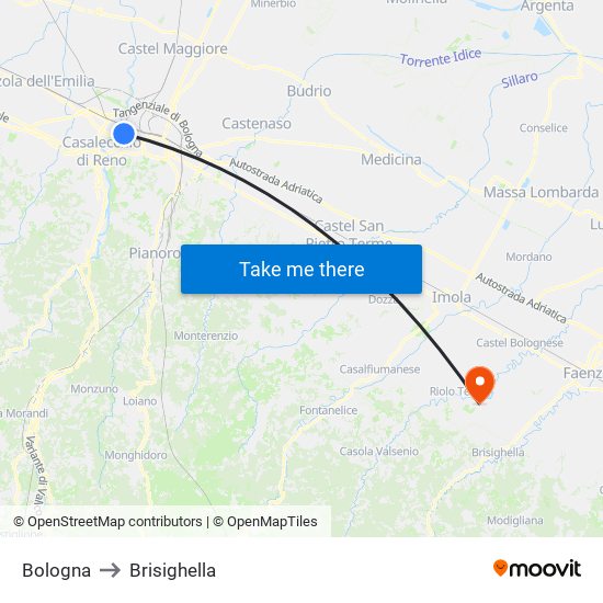 Bologna to Brisighella map