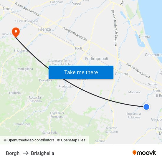 Borghi to Brisighella map