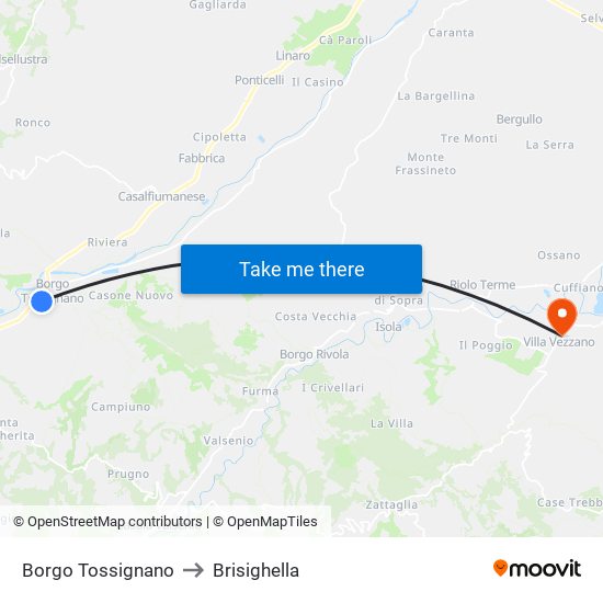 Borgo Tossignano to Brisighella map