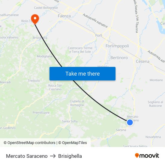 Mercato Saraceno to Brisighella map