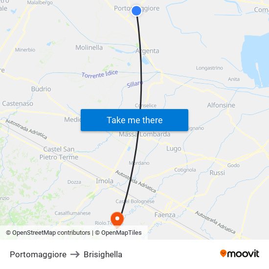 Portomaggiore to Brisighella map