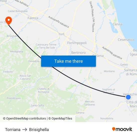 Torriana to Brisighella map