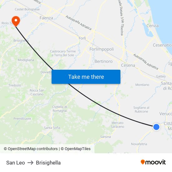 San Leo to Brisighella map