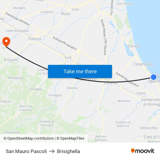 San Mauro Pascoli to Brisighella map