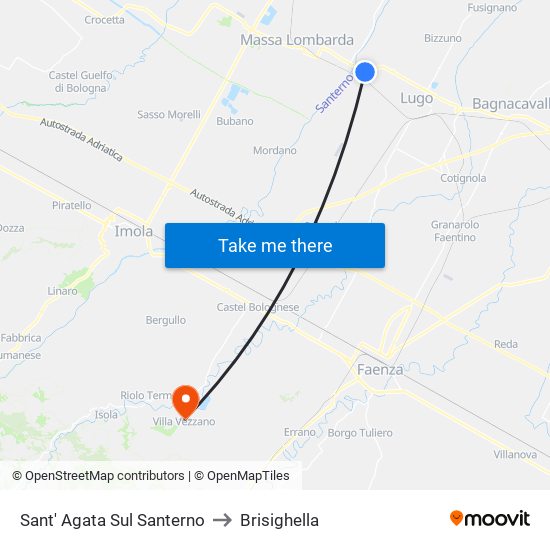 Sant' Agata Sul Santerno to Brisighella map