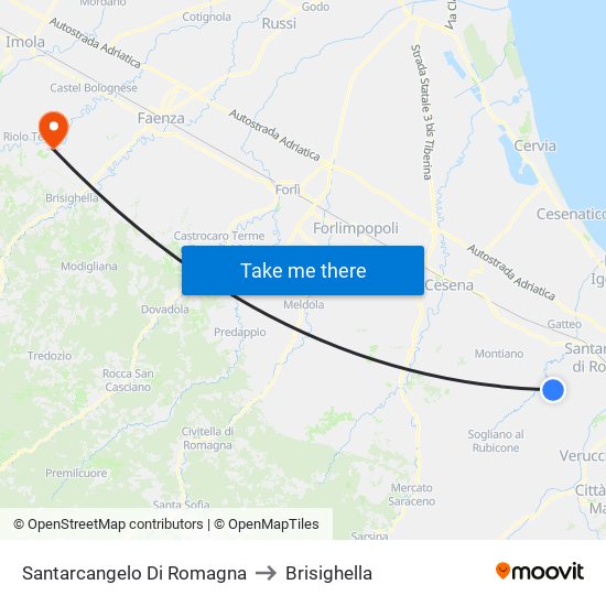 Santarcangelo Di Romagna to Brisighella map