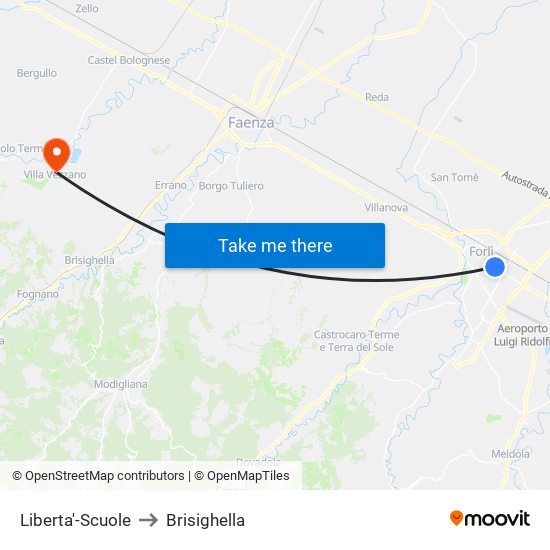 Liberta'-Scuole to Brisighella map