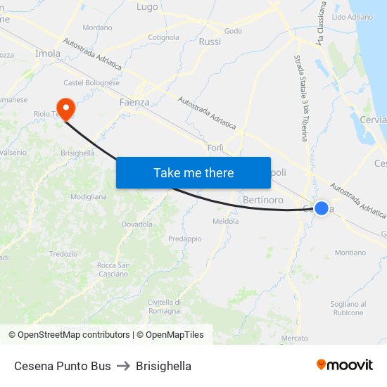 Cesena Punto Bus to Brisighella map