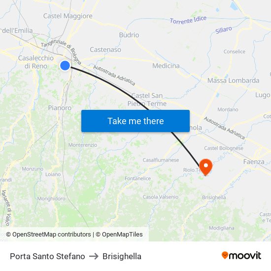 Porta Santo Stefano to Brisighella map
