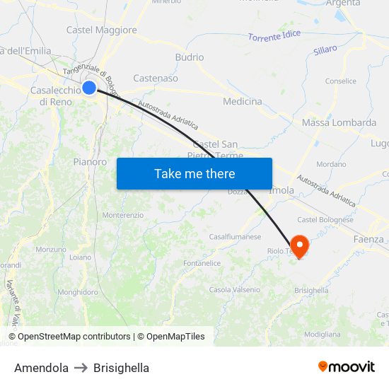 Amendola to Brisighella map