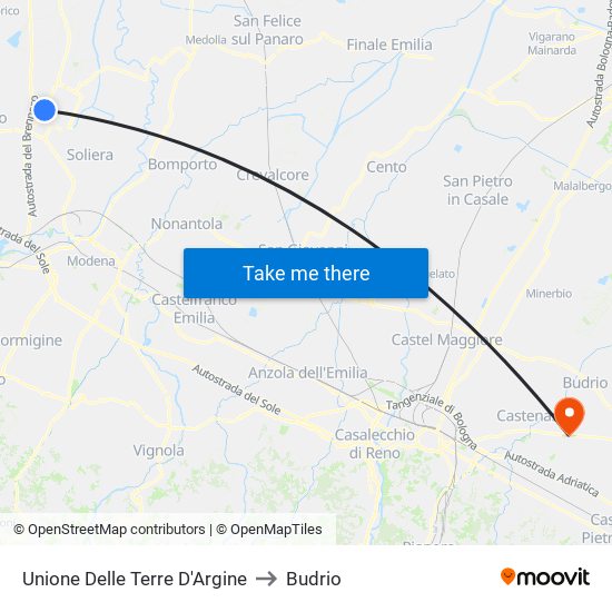 Unione Delle Terre D'Argine to Budrio map