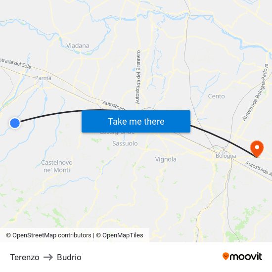 Terenzo to Budrio map