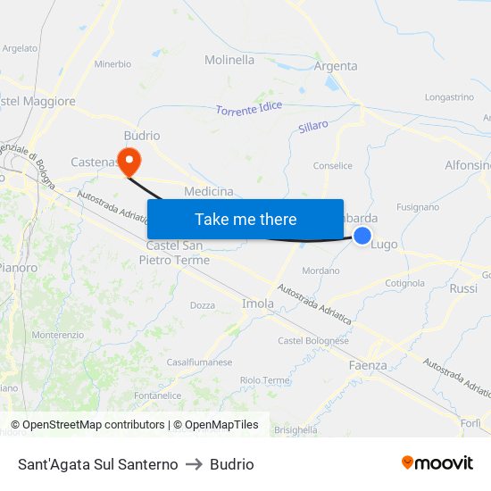 Sant'Agata Sul Santerno to Budrio map