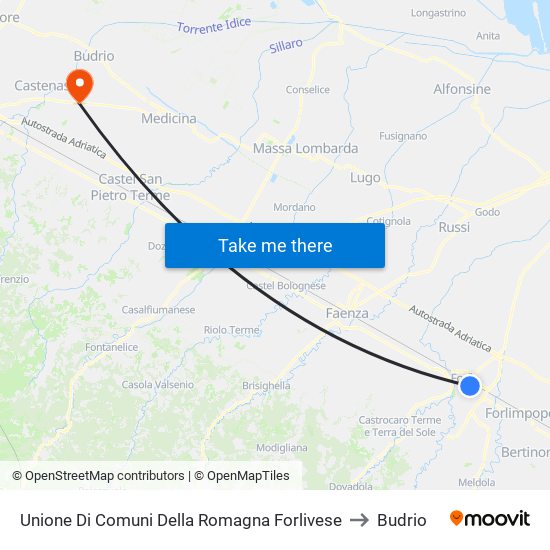 Unione Di Comuni Della Romagna Forlivese to Budrio map