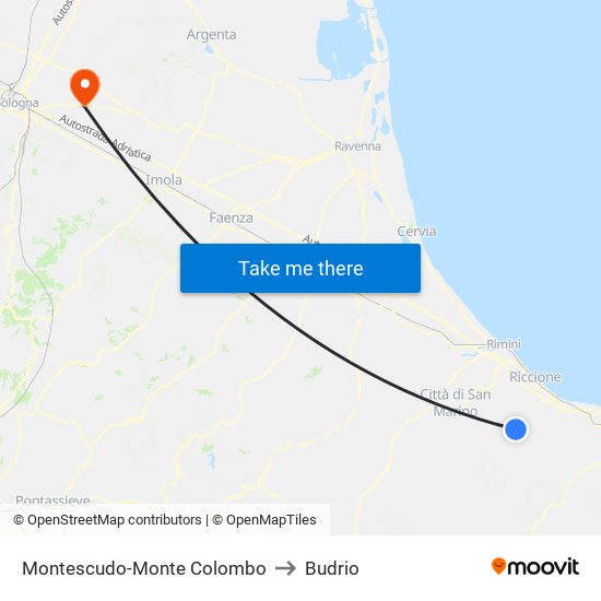Montescudo-Monte Colombo to Budrio map