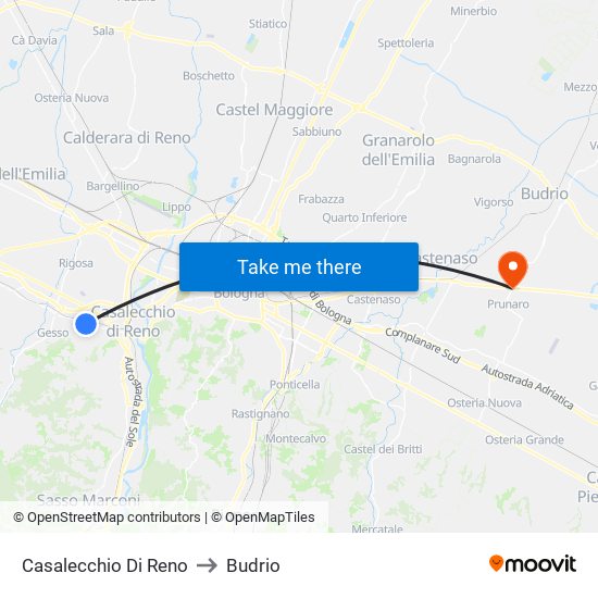 Casalecchio Di Reno to Budrio map
