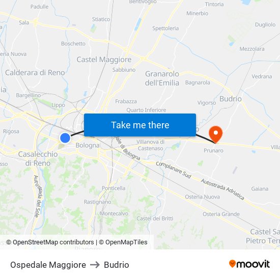 Ospedale Maggiore to Budrio map
